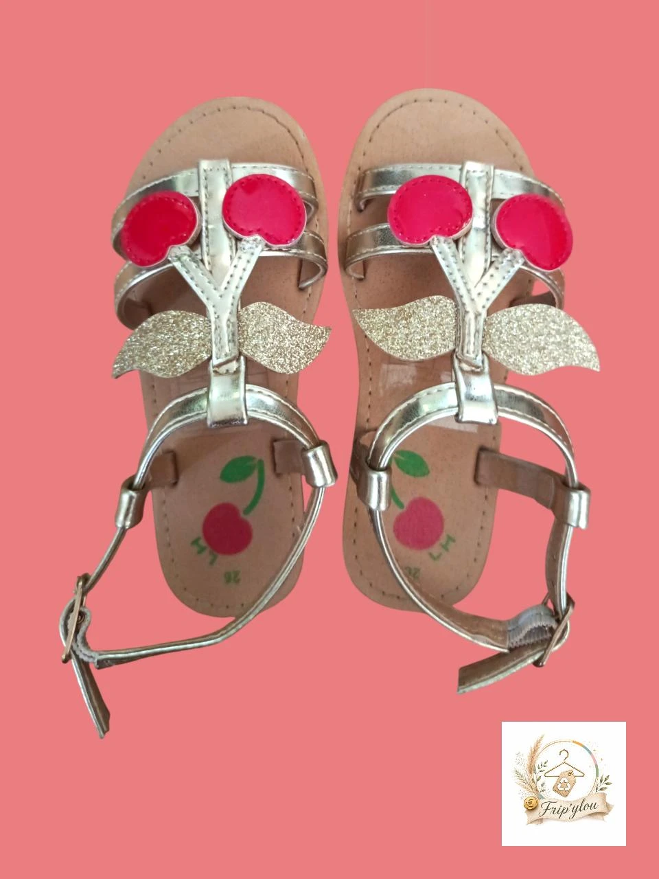 Girls' sandals size 26 gold cherries LH – A1769 – photo 2